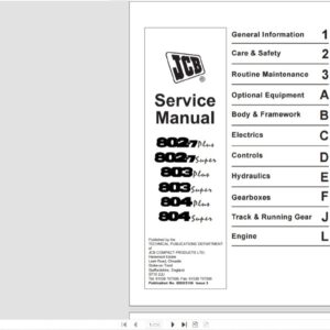Service Manual MINI-EXCAVATOR JCB 802-803-804 SUPER