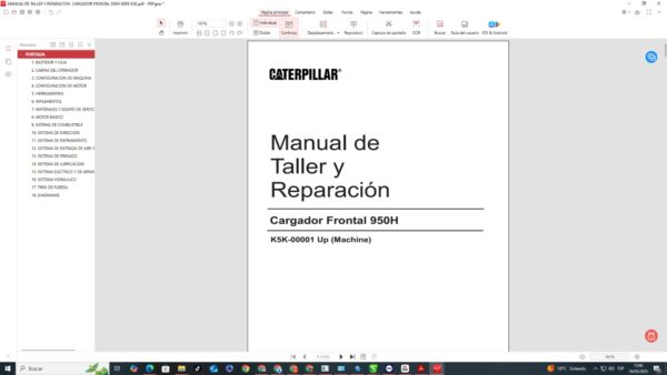 Manual de Taller Reparación Cargador Frontal 950H Caterpillar Serie K5K